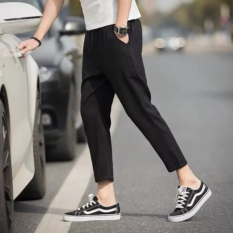 2025 new men's spring and summer slim fit pants straight leg nine inch small leg trousers trendy versatile checkered pants - PratSN