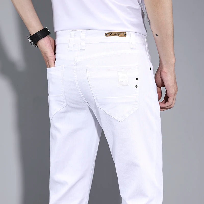2025 New Stretch Slim White Jeans Men's Fashion Skinny Trousers Classic Casual Comfortable Male Brand Denim Pants - PratSN