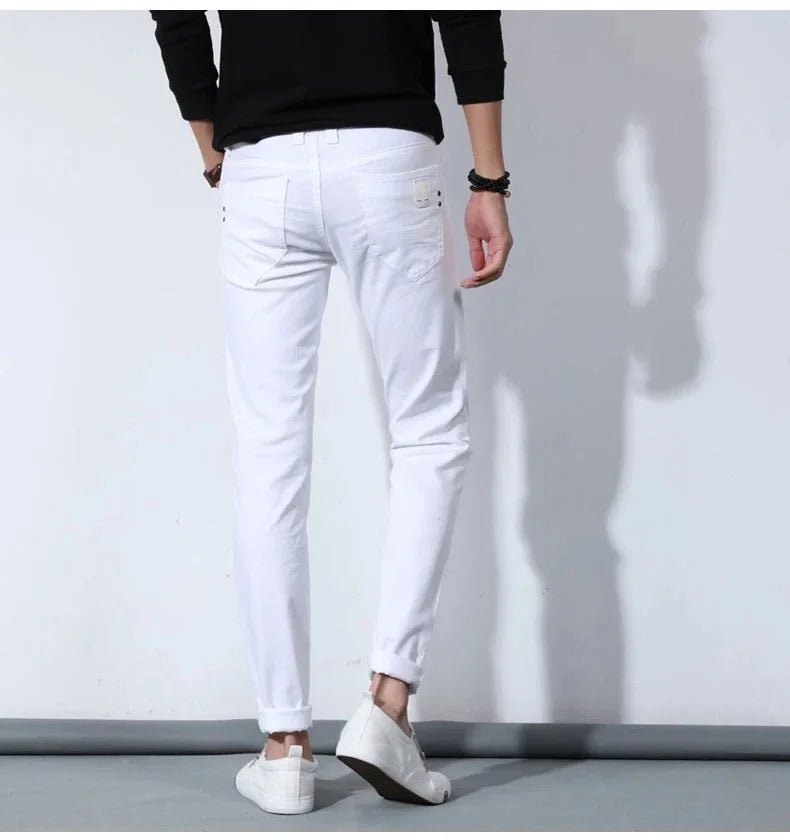 2025 New Stretch Slim White Jeans Men's Fashion Skinny Trousers Classic Casual Comfortable Male Brand Denim Pants - PratSN