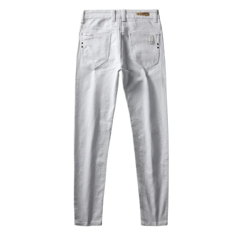 2025 New Stretch Slim White Jeans Men's Fashion Skinny Trousers Classic Casual Comfortable Male Brand Denim Pants - PratSN