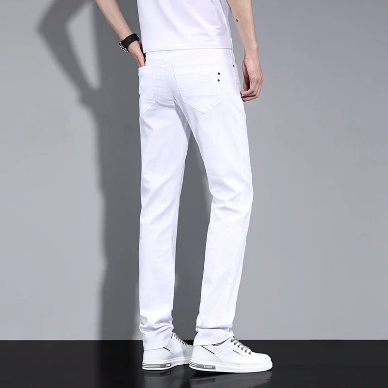 2025 New Stretch Slim White Jeans Men's Fashion Skinny Trousers Classic Casual Comfortable Male Brand Denim Pants - PratSN