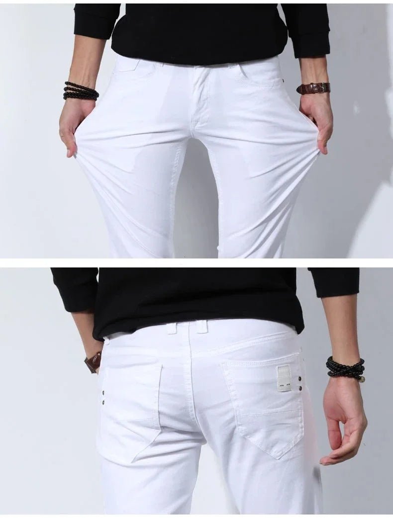 2025 New Stretch Slim White Jeans Men's Fashion Skinny Trousers Classic Casual Comfortable Male Brand Denim Pants - PratSN
