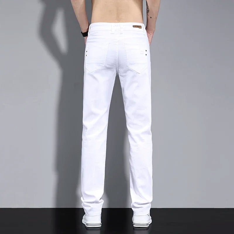 2025 New Stretch Slim White Jeans Men's Fashion Skinny Trousers Classic Casual Comfortable Male Brand Denim Pants - PratSN