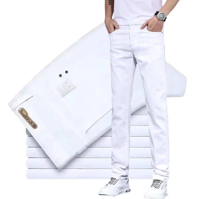 2025 New Stretch Slim White Jeans Men's Fashion Skinny Trousers Classic Casual Comfortable Male Brand Denim Pants - PratSN