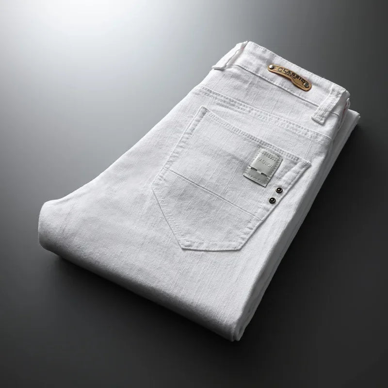 2025 New Stretch Slim White Jeans Men's Fashion Skinny Trousers Classic Casual Comfortable Male Brand Denim Pants - PratSN