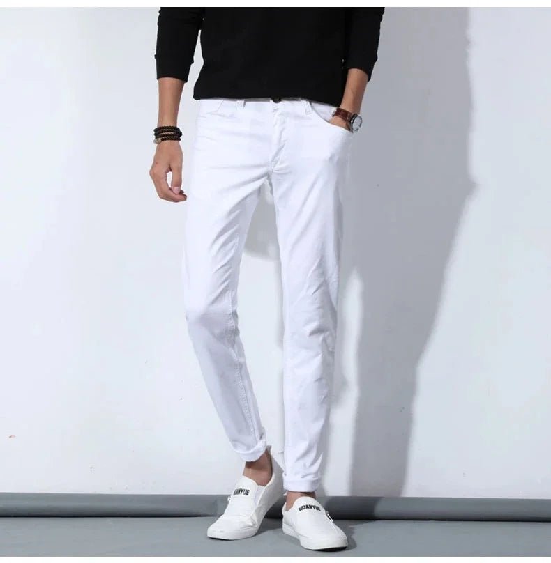 2025 New Stretch Slim White Jeans Men's Fashion Skinny Trousers Classic Casual Comfortable Male Brand Denim Pants - PratSN