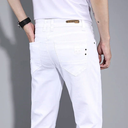 2025 New Stretch Slim White Jeans Men's Fashion Skinny Trousers Classic Casual Comfortable Male Brand Denim Pants - PratSN