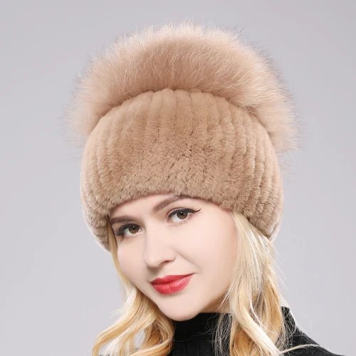 2025 New Style Women Beanies Hat Girls Cap Knit Winter Real Fur Hats - PratSN