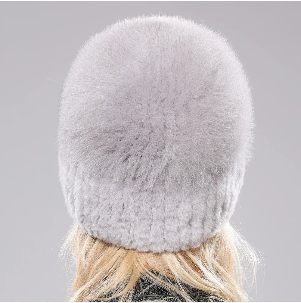2025 New Style Women Beanies Hat Girls Cap Knit Winter Real Fur Hats - PratSN