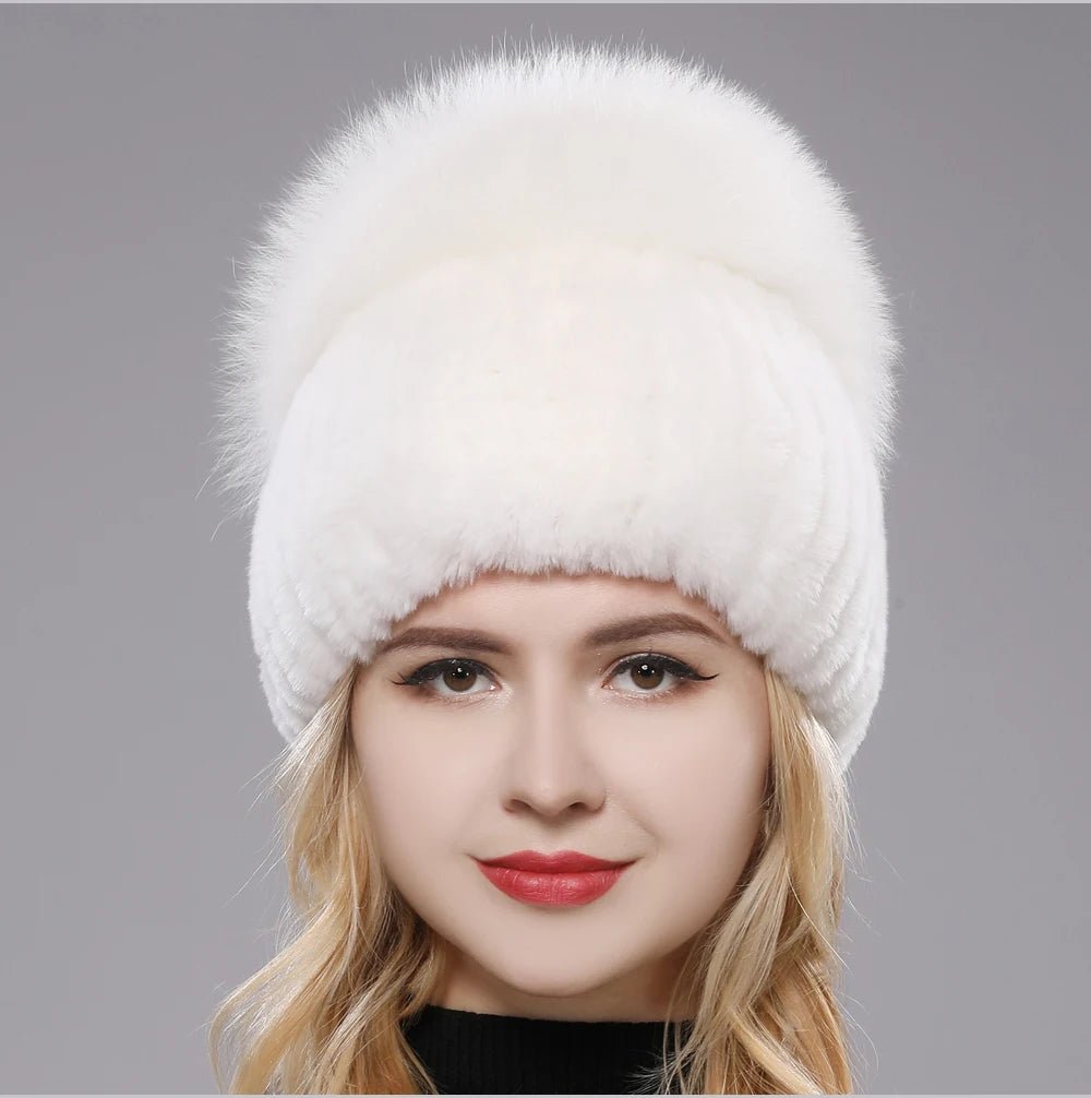 2025 New Style Women Beanies Hat Girls Cap Knit Winter Real Fur Hats - PratSN