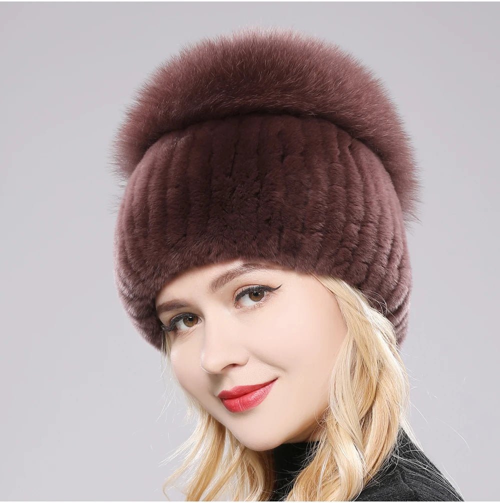 2025 New Style Women Beanies Hat Girls Cap Knit Winter Real Fur Hats - PratSN