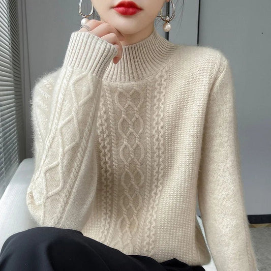2025 New Thickened Sweater for Women in Autumn Winter Round Neck Base Knitted Sweater Warm Fashion Top - PratSN