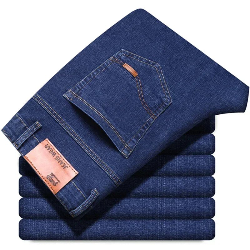 2025 Spring Autumn New Men's Jeans Casual Straight Stretch Fashion Classic Blue Black Work Denim Trousers Male Brand Clothing - PratSN
