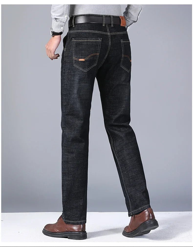 2025 Spring Autumn New Men's Jeans Casual Straight Stretch Fashion Classic Blue Black Work Denim Trousers Male Brand Clothing - PratSN