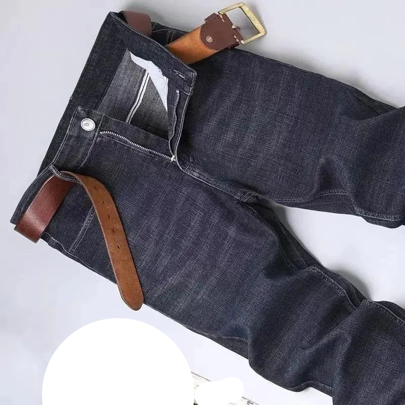 2025 Spring Autumn New Men's Jeans Casual Straight Stretch Fashion Classic Blue Black Work Denim Trousers Male Brand Clothing - PratSN