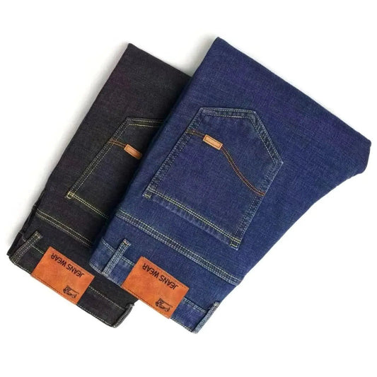 2025 Spring Autumn New Men's Jeans Casual Straight Stretch Fashion Classic Blue Black Work Denim Trousers Male Brand Clothing - PratSN