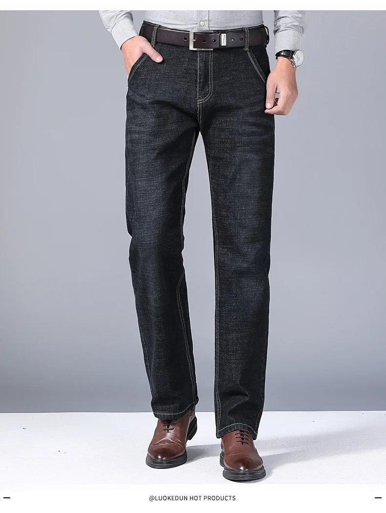 2025 Spring Autumn New Men's Jeans Casual Straight Stretch Fashion Classic Blue Black Work Denim Trousers Male Brand Clothing - PratSN