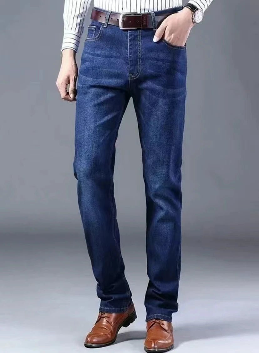 2025 Spring Autumn New Men's Jeans Casual Straight Stretch Fashion Classic Blue Black Work Denim Trousers Male Brand Clothing - PratSN