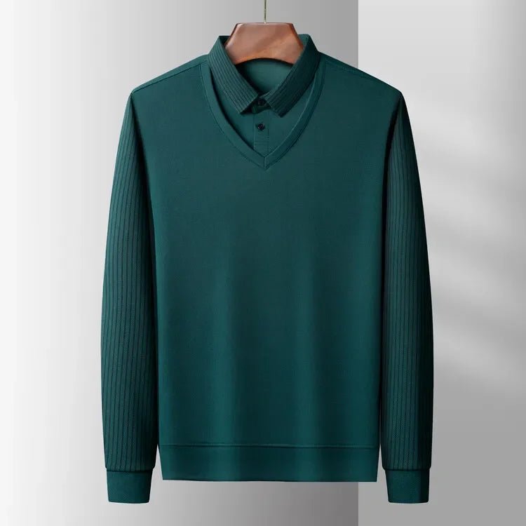 2025 Two Fake Collar Mens Daily Casual Tee Long Sleeve Sweatershirt Pullover Tops Lapel Polo Tee - PratSN
