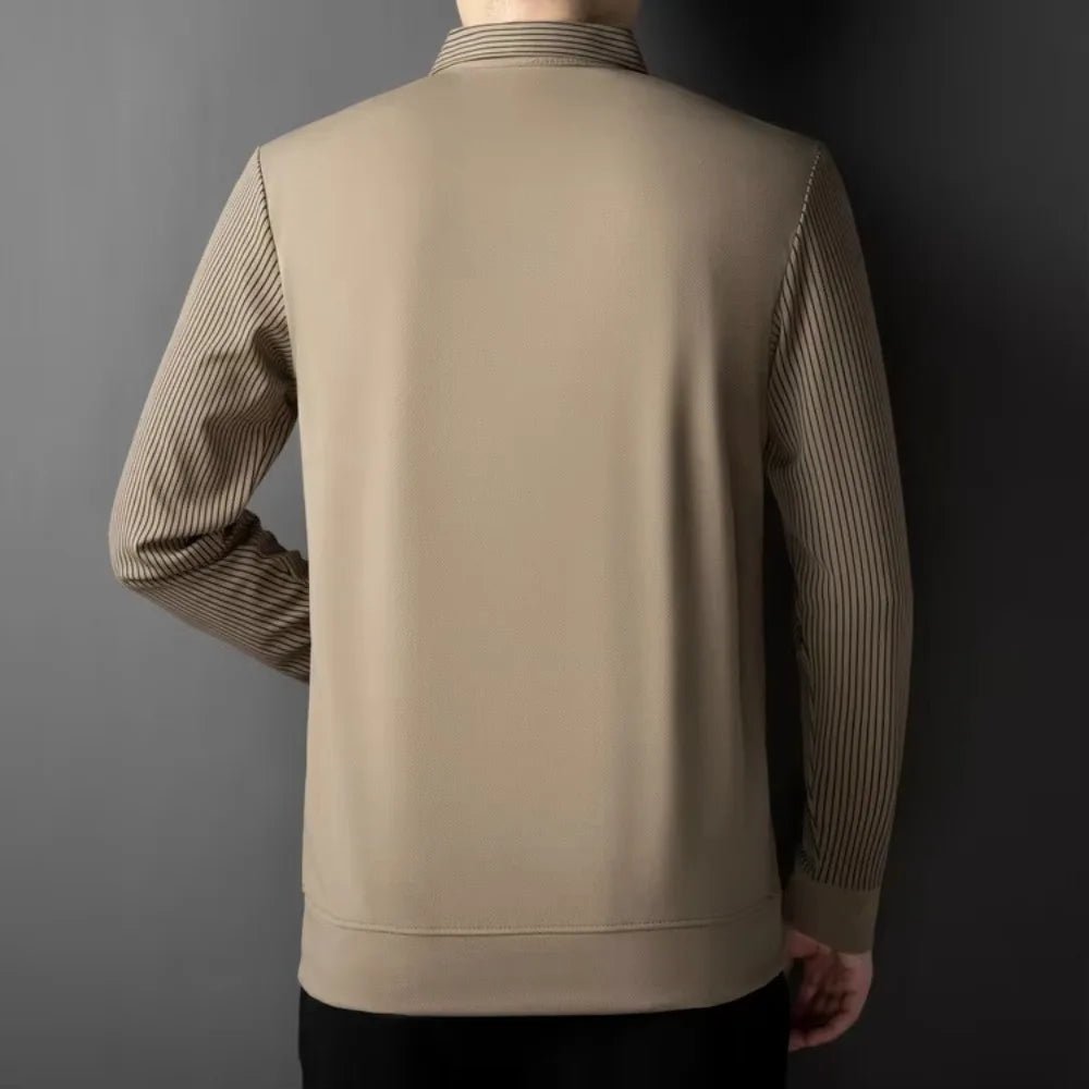 2025 Two Fake Collar Mens Daily Casual Tee Long Sleeve Sweatershirt Pullover Tops Lapel Polo Tee - PratSN