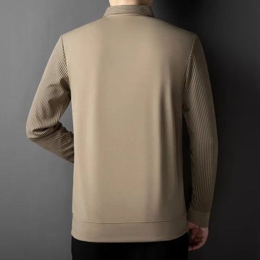 2025 Two Fake Collar Mens Daily Casual Tee Long Sleeve Sweatershirt Pullover Tops Lapel Polo Tee - PratSN