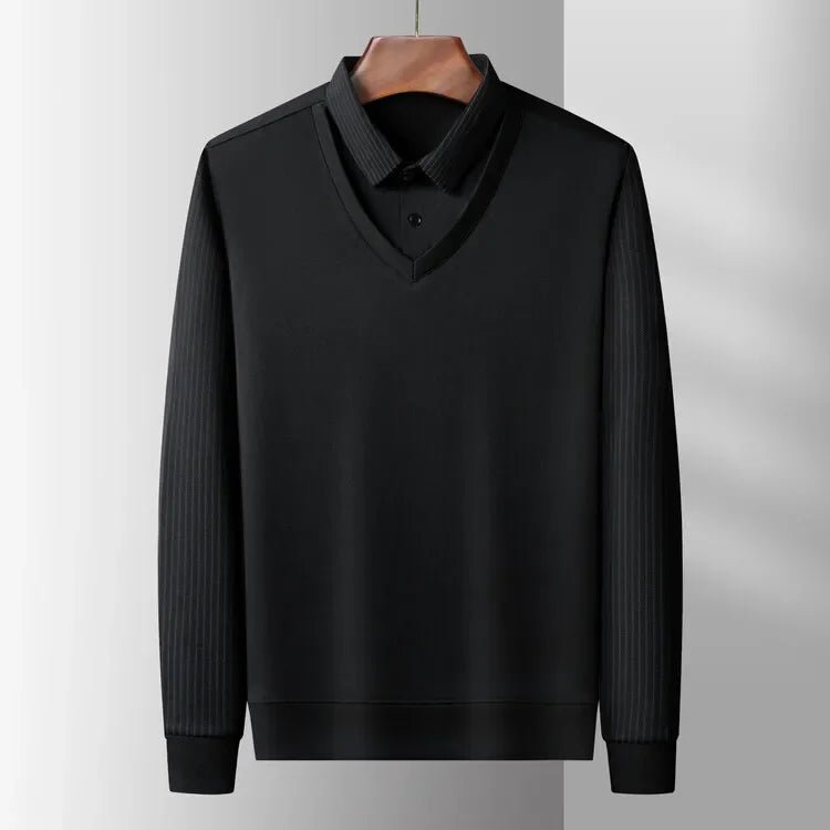 2025 Two Fake Collar Mens Daily Casual Tee Long Sleeve Sweatershirt Pullover Tops Lapel Polo Tee - PratSN