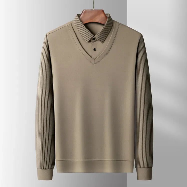 2025 Two Fake Collar Mens Daily Casual Tee Long Sleeve Sweatershirt Pullover Tops Lapel Polo Tee - PratSN