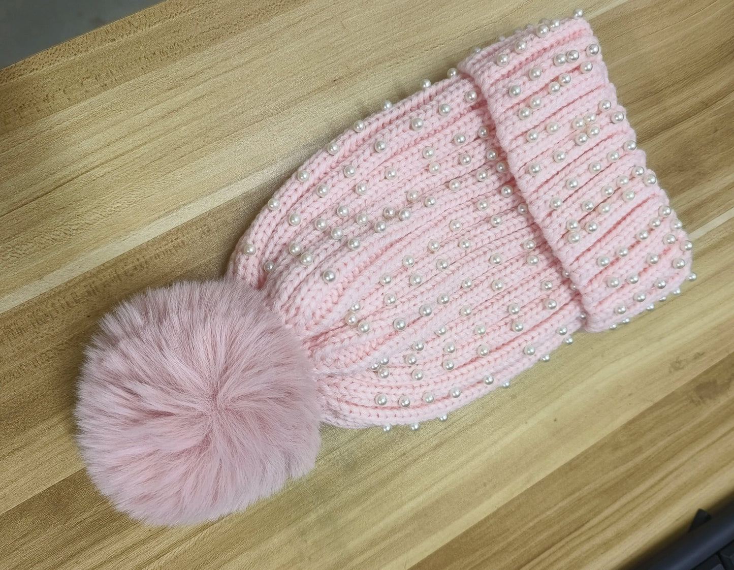 2025 Women Winter Fashion Hat Pompom Balls Cap Pearls Rhinestones Knitted Wool Beanie Casual Outdoor Warm Hats - PratSN