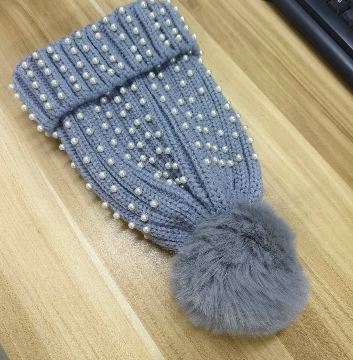 2025 Women Winter Fashion Hat Pompom Balls Cap Pearls Rhinestones Knitted Wool Beanie Casual Outdoor Warm Hats - PratSN