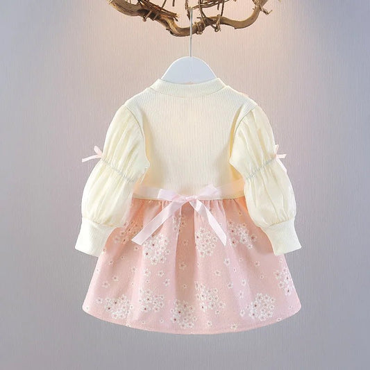 2025Girls Floral Print Dress 2 - piece Set Spring Autumn Baby Toddler Dress With Bunny Accessories Fashion Outfit - PratSN