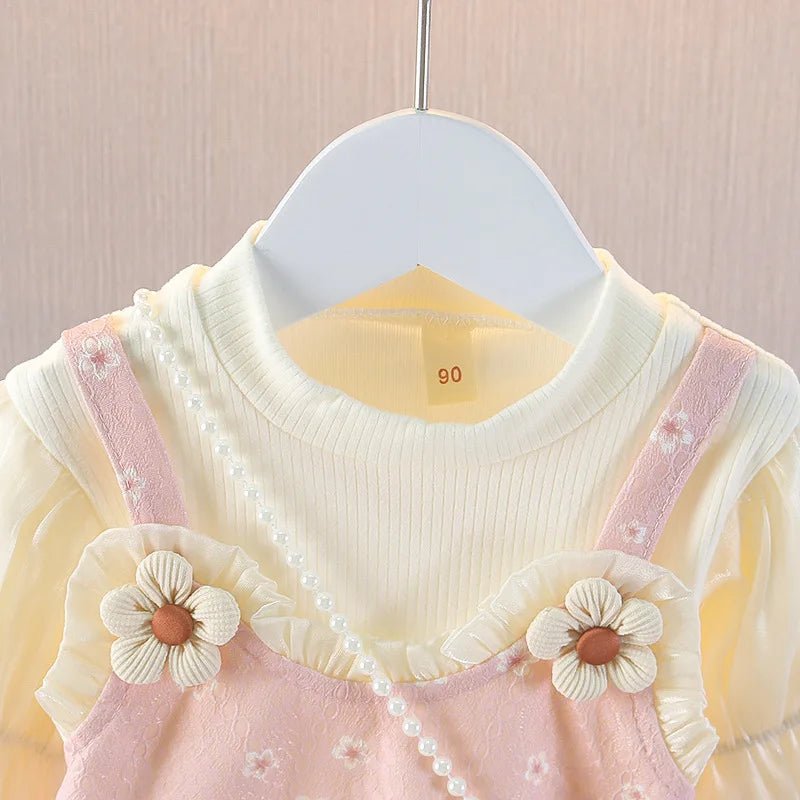 2025Girls Floral Print Dress 2 - piece Set Spring Autumn Baby Toddler Dress With Bunny Accessories Fashion Outfit - PratSN