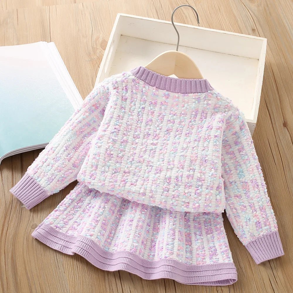 2025New Girls' Knitted Fashionable Set 0 - 6 Year Old Little Fragrant Baby Girls' Top and Bottom Warm Girls' Knitted Sweater - PratSN