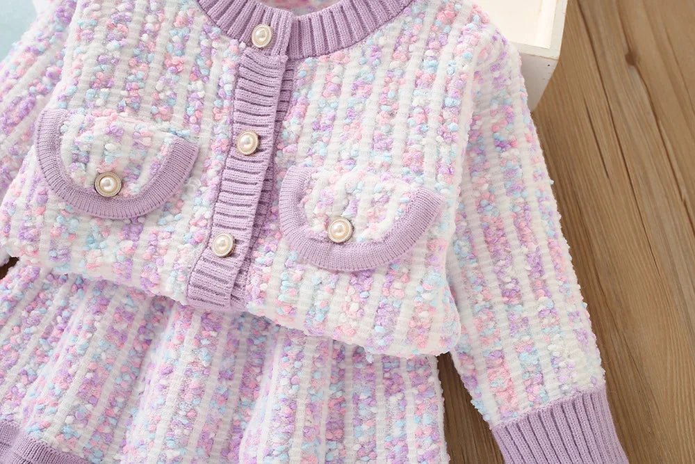 2025New Girls' Knitted Fashionable Set 0 - 6 Year Old Little Fragrant Baby Girls' Top and Bottom Warm Girls' Knitted Sweater - PratSN