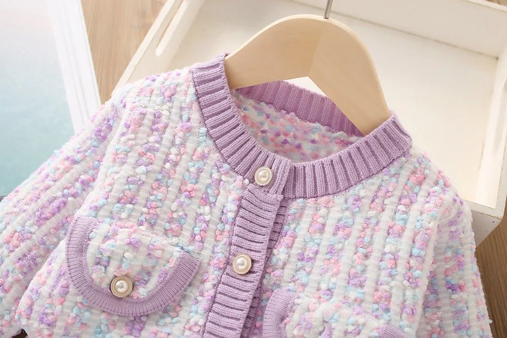 2025New Girls' Knitted Fashionable Set 0 - 6 Year Old Little Fragrant Baby Girls' Top and Bottom Warm Girls' Knitted Sweater - PratSN