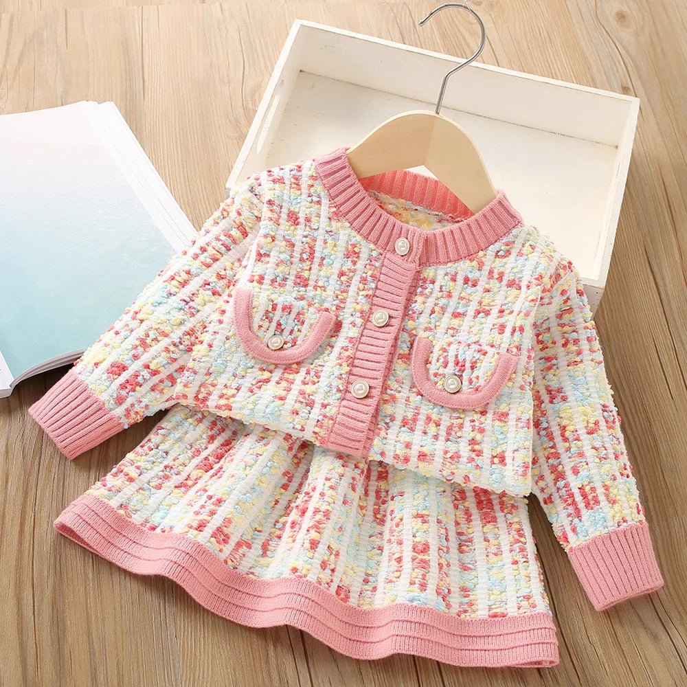 2025New Girls' Knitted Fashionable Set 0 - 6 Year Old Little Fragrant Baby Girls' Top and Bottom Warm Girls' Knitted Sweater - PratSN