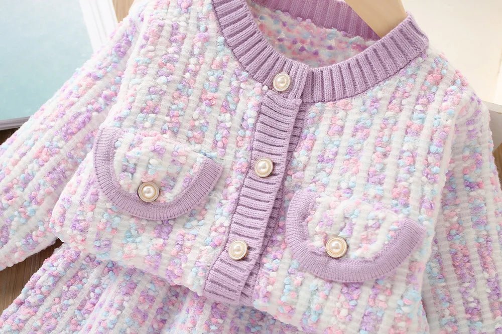 2025New Girls' Knitted Fashionable Set 0 - 6 Year Old Little Fragrant Baby Girls' Top and Bottom Warm Girls' Knitted Sweater - PratSN