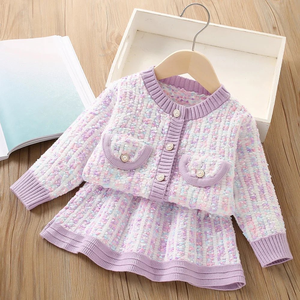 2025New Girls' Knitted Fashionable Set 0 - 6 Year Old Little Fragrant Baby Girls' Top and Bottom Warm Girls' Knitted Sweater - PratSN