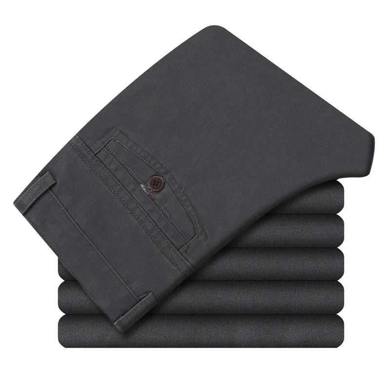 2026 New Men's Pure Cotton Business Casual Pants Classic Style Loose Stretch Straight Trousers Spring Autumn Male Clothes Pants - PratSN
