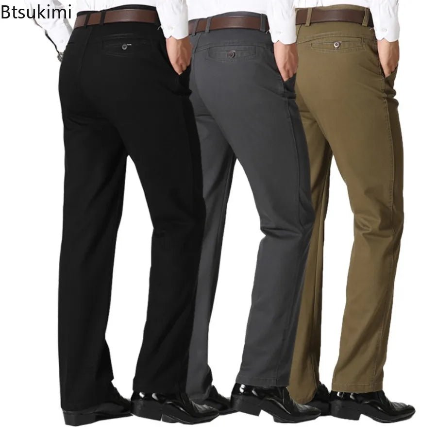 2026 New Men's Pure Cotton Business Casual Pants Classic Style Loose Stretch Straight Trousers Spring Autumn Male Clothes Pants - PratSN