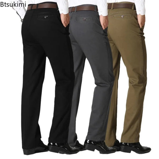 2026 New Men's Pure Cotton Business Casual Pants Classic Style Loose Stretch Straight Trousers Spring Autumn Male Clothes Pants - PratSN