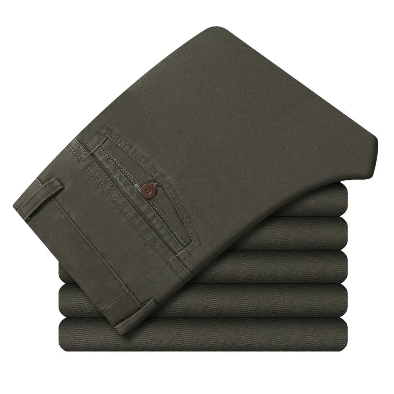 2026 New Men's Pure Cotton Business Casual Pants Classic Style Loose Stretch Straight Trousers Spring Autumn Male Clothes Pants - PratSN