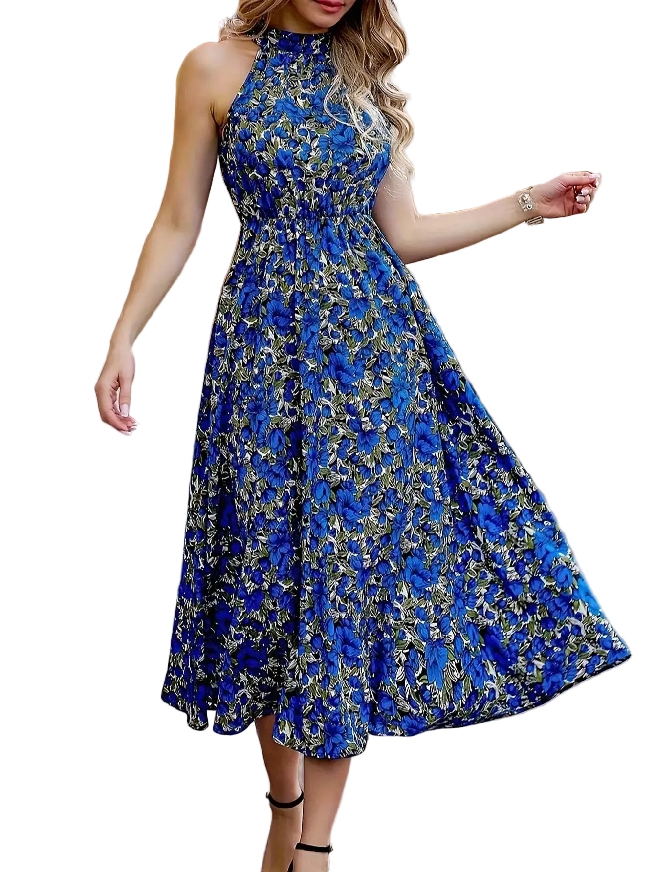 2026 summer casual elegant sleeveless dress, floral print round neck fashionable vacation style, casual shopping - PratSN