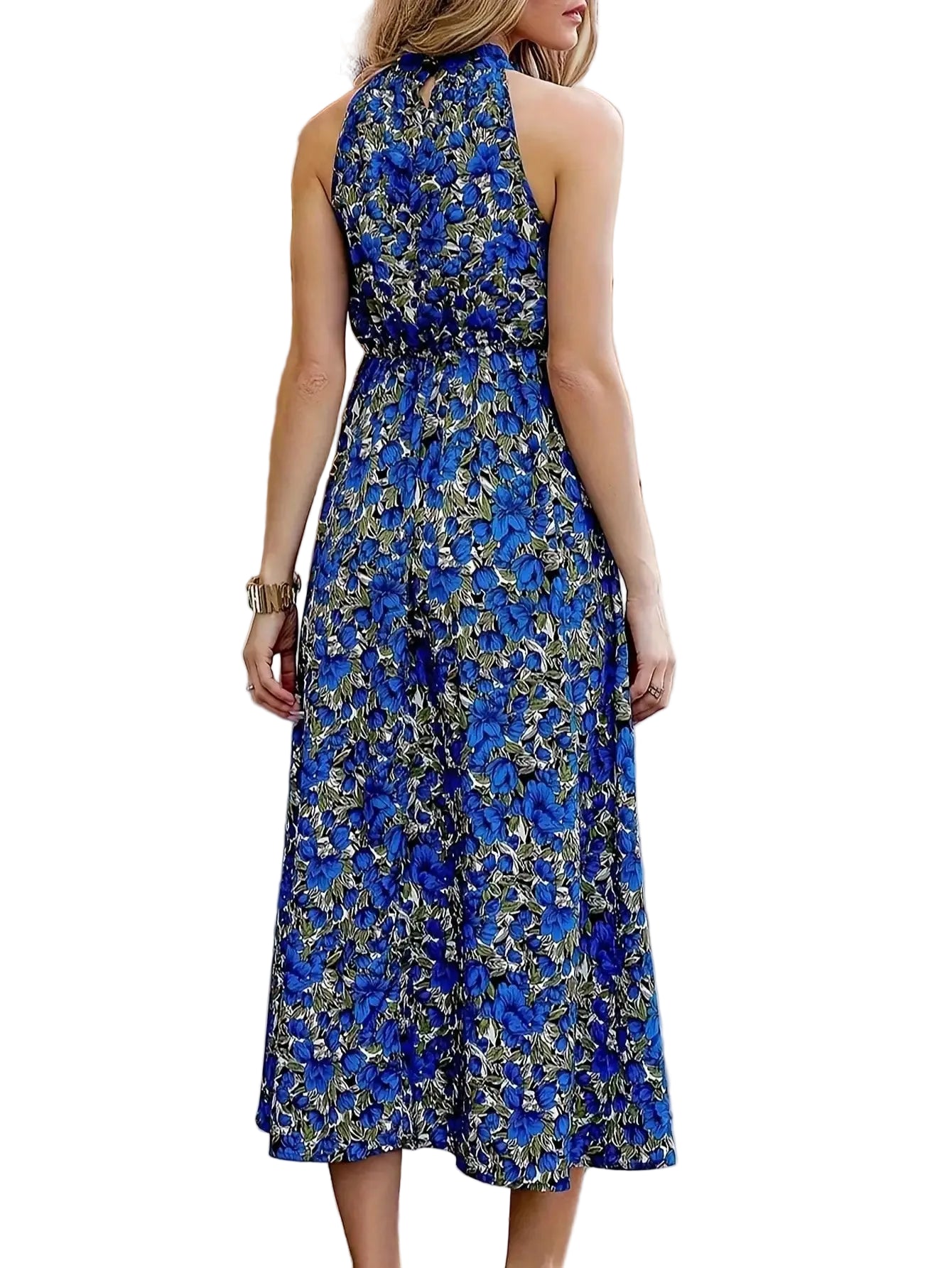 2026 summer casual elegant sleeveless dress, floral print round neck fashionable vacation style, casual shopping - PratSN