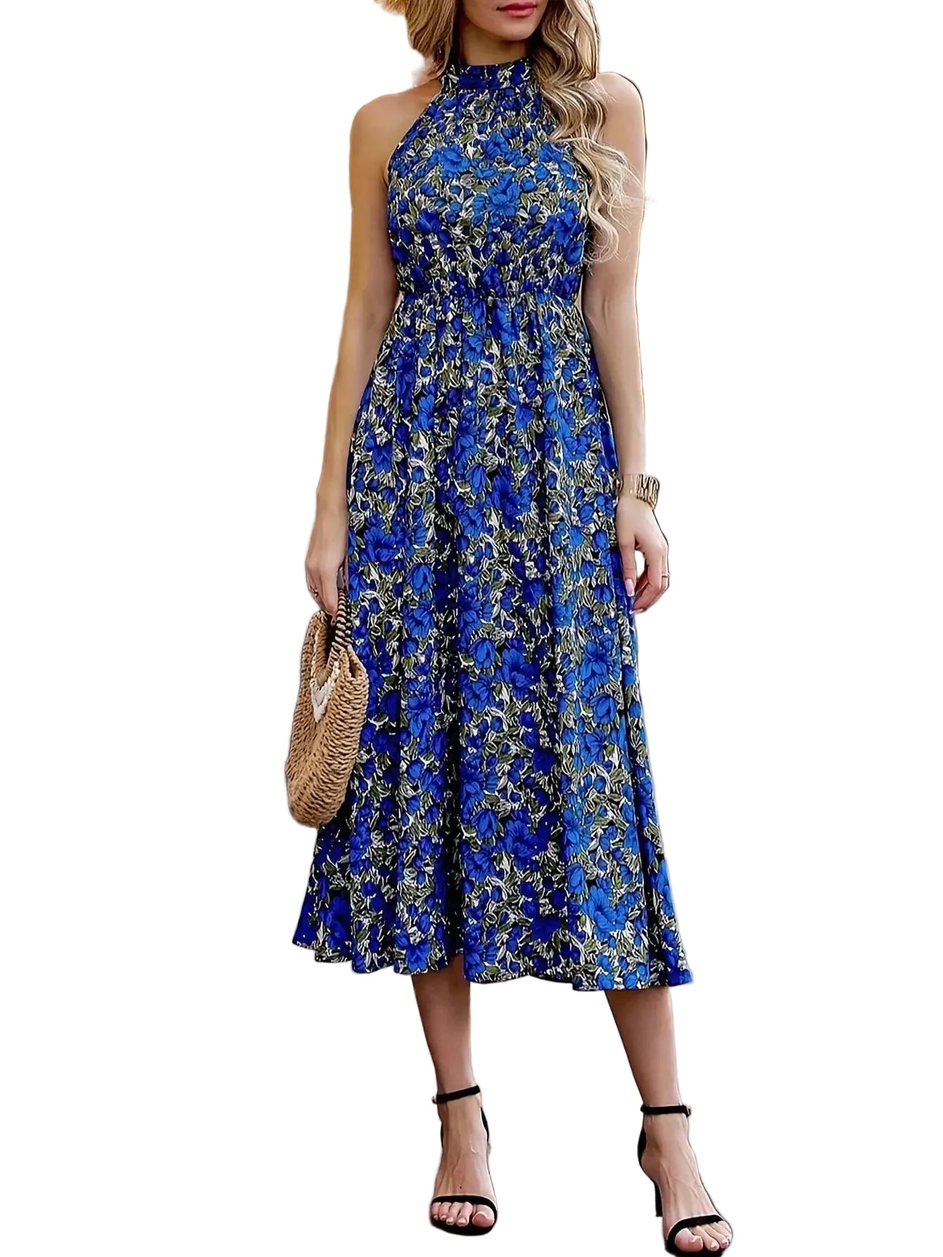 2026 summer casual elegant sleeveless dress, floral print round neck fashionable vacation style, casual shopping - PratSN