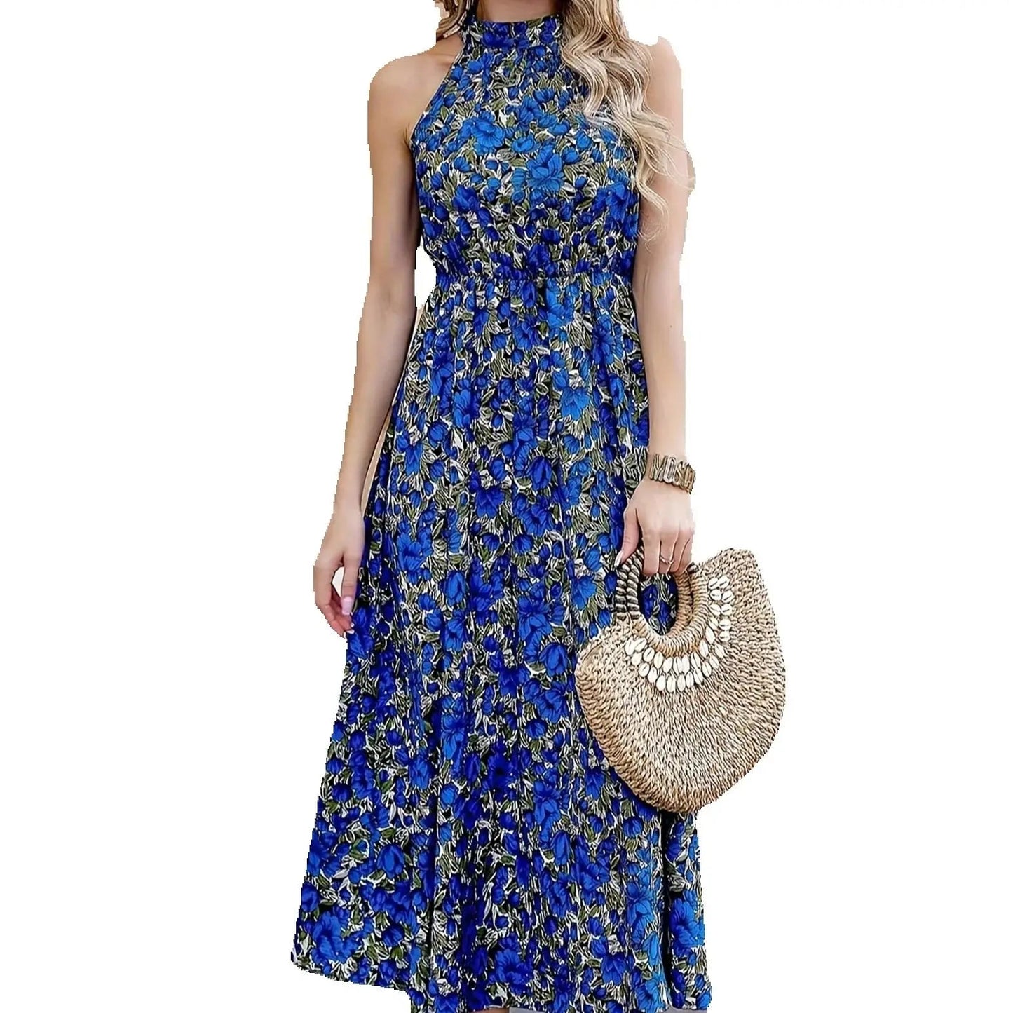 2026 summer casual elegant sleeveless dress, floral print round neck fashionable vacation style, casual shopping - PratSN