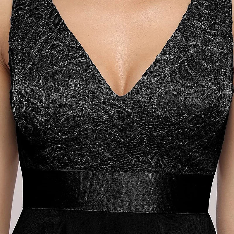 2026New Elegant Solid Party Dress Women Deep V Neck A Line Chiffon Sleeveless Women Dress Fashion Lace Women Evening Dress - PratSN