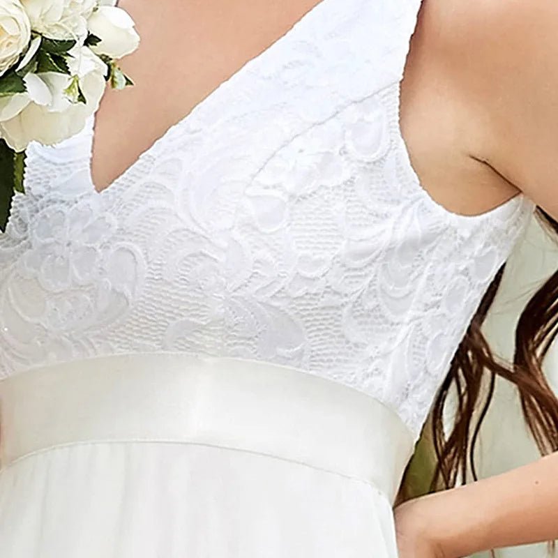 2026New Elegant Solid Party Dress Women Deep V Neck A Line Chiffon Sleeveless Women Dress Fashion Lace Women Evening Dress - PratSN