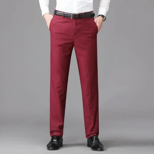 28 - 42 Burgundy Men's Trousers Men's Business Formal Casual Trousers Straight Solid Color Suit Pants - PratSN