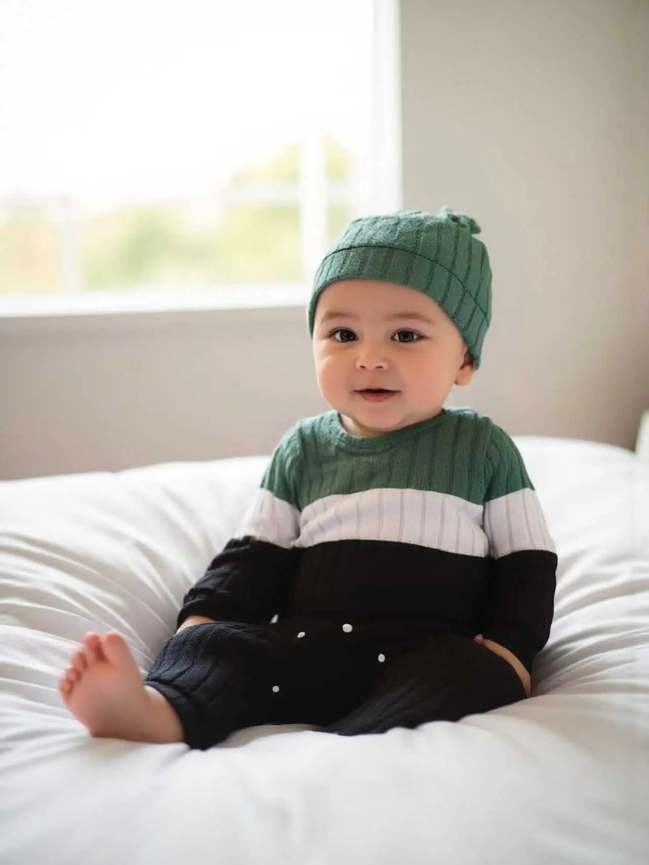 3 Colours Autumn Bodysuits Newborn Baby Boy Long Sleeve Colour Block Romper+Hat Simple Onesie Jumpsuit for Toddlers 1 - 18Months - PratSN
