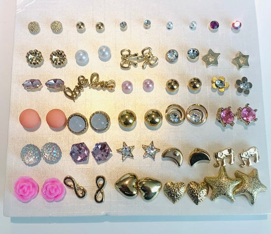 30 pairs set Elephant & Moon Shaped Rhinestone Decor Stud Earrings - PratSN